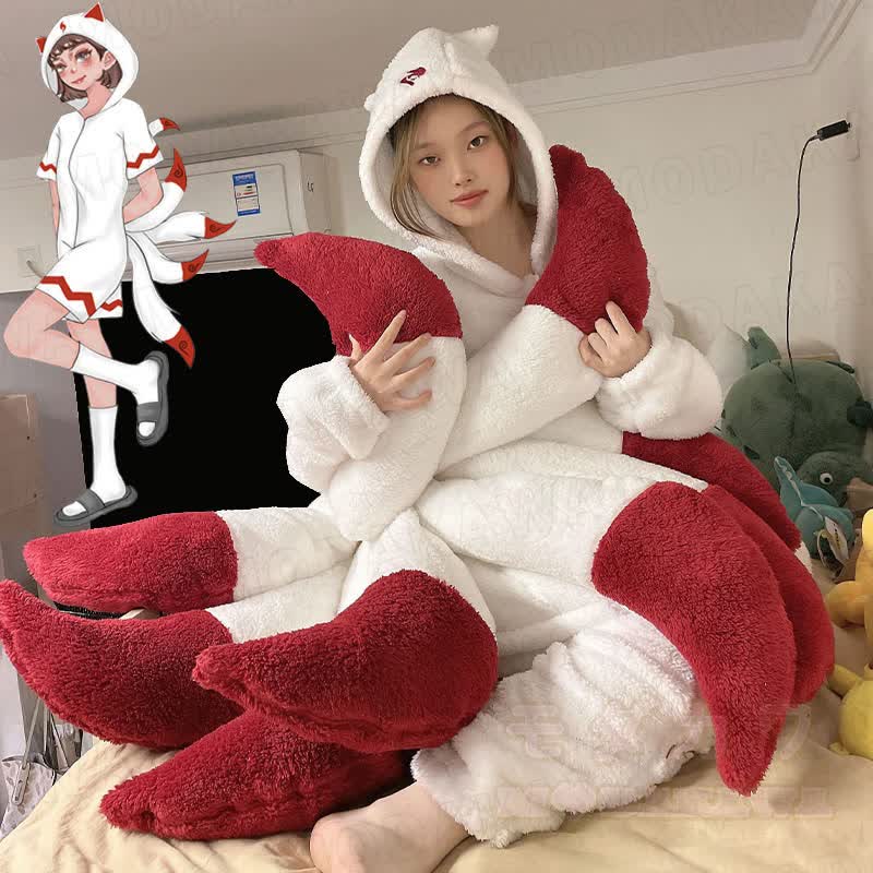 Nine-tailed Fox Plush One-piece Hooded Pajamas - image 1
