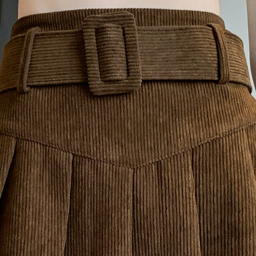 Chic Corduroy Belted Pleated Skirt - image 5