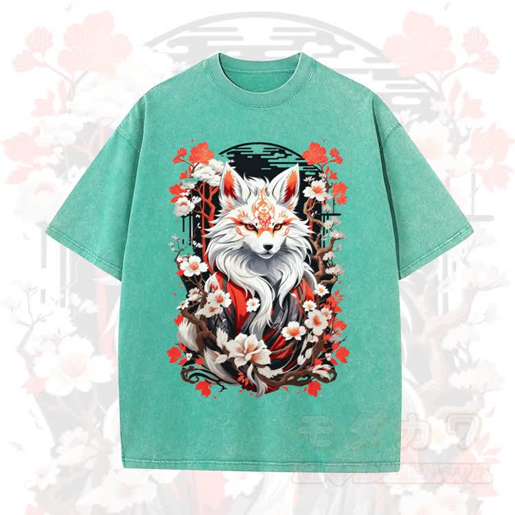Fox Graphic Modakawa Vintage Washed 100% Cotton T-shirt - Green - 5XL - image 8