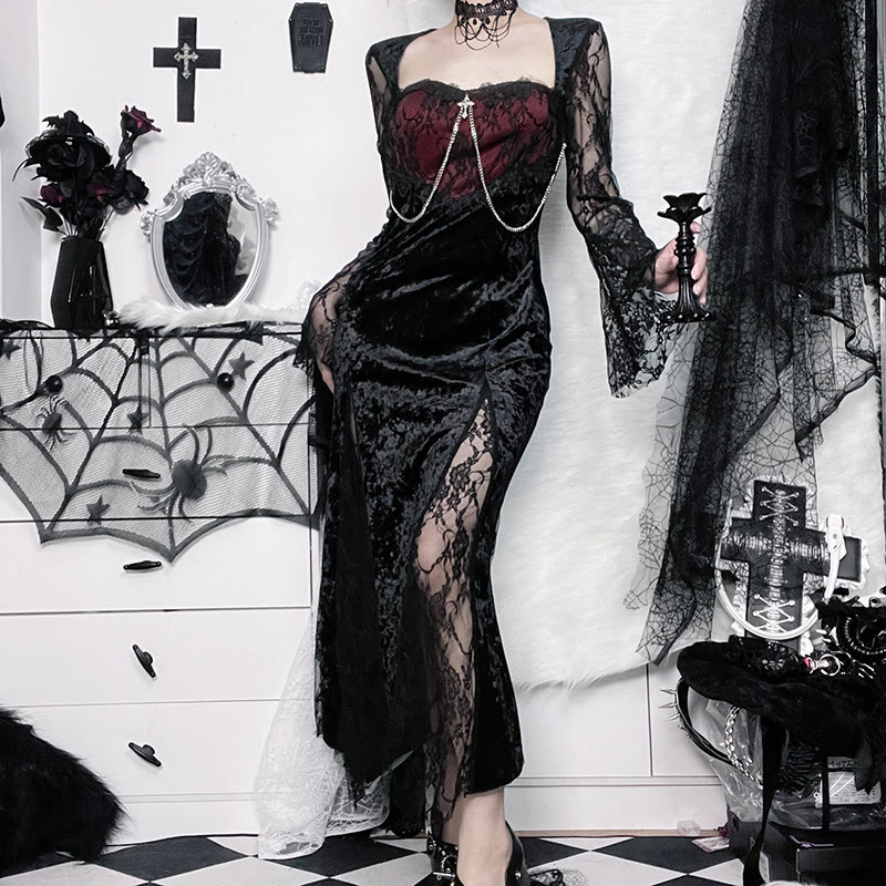 Halloween Dark Gothic Lace Dress - image 4