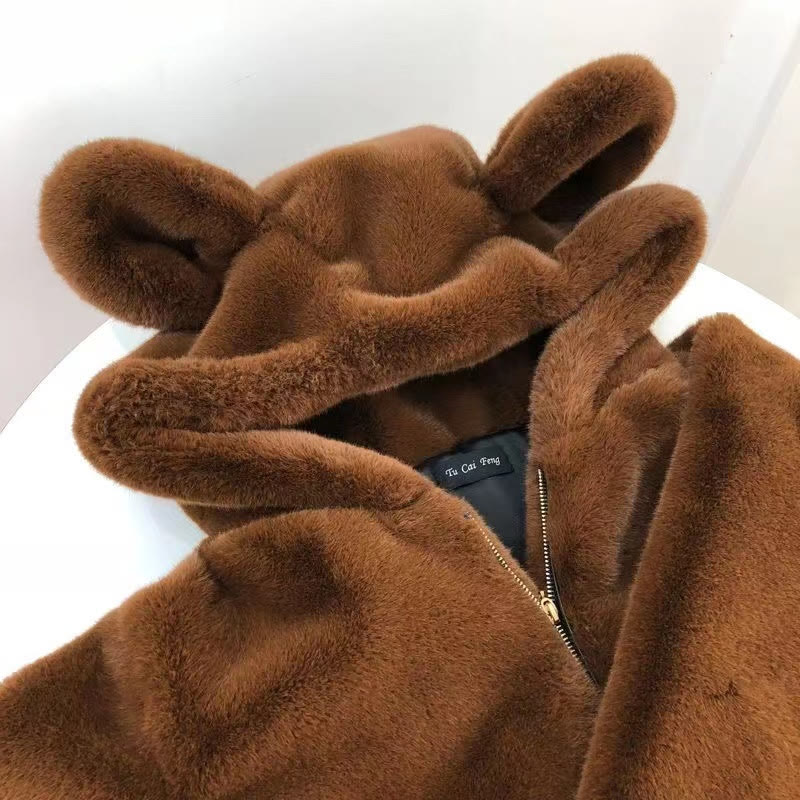 Cute Teddy Bear Ear Hooded Fleece Jacket - image 9