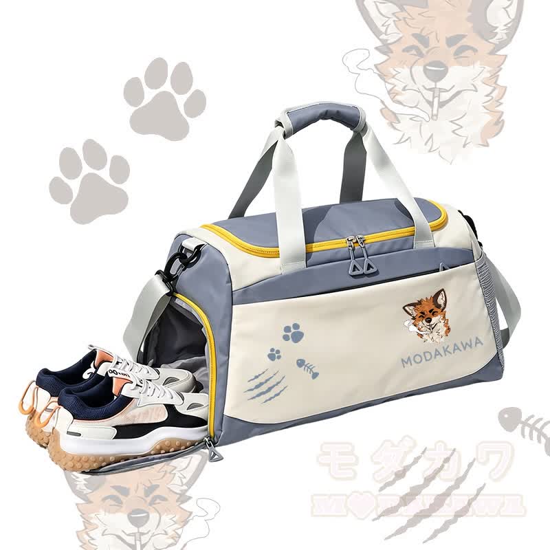 MODAKAWA X atka Fox Smoking Graphic Large Capacity Sports Gym Duffel Bag - Blue - 55*28*26 cm - image 4