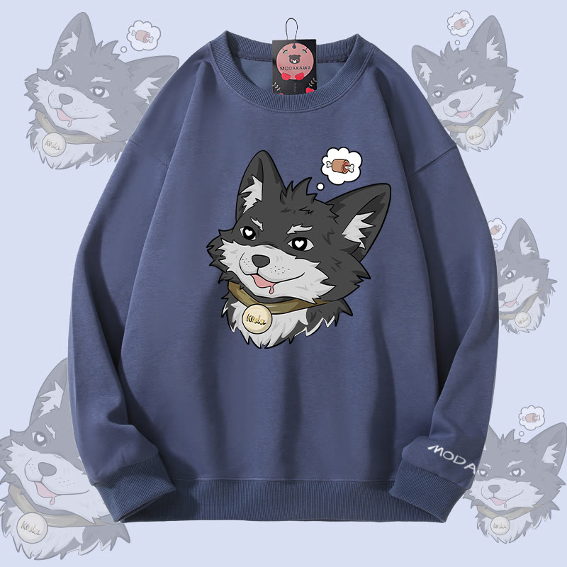 MODAKAWA Koda Thinking About Meat Graphic Unisex Sweatshirt - Dusty Blue - 5XL - image 6