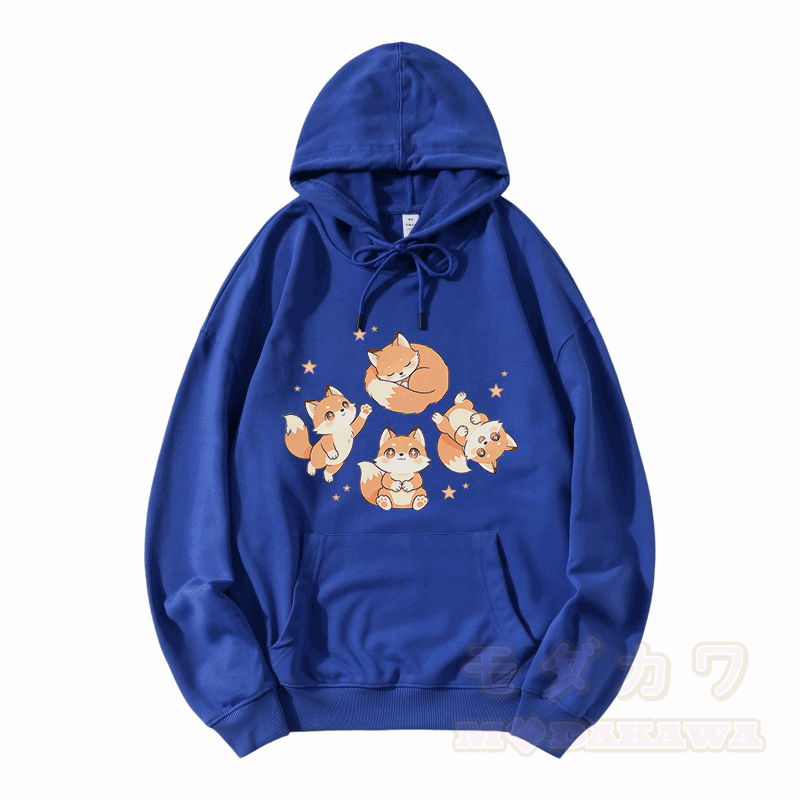 Cute Fox Graphic Modakawa Loose Cotton-Blend Hoodie - Blue - 5XL - image 7