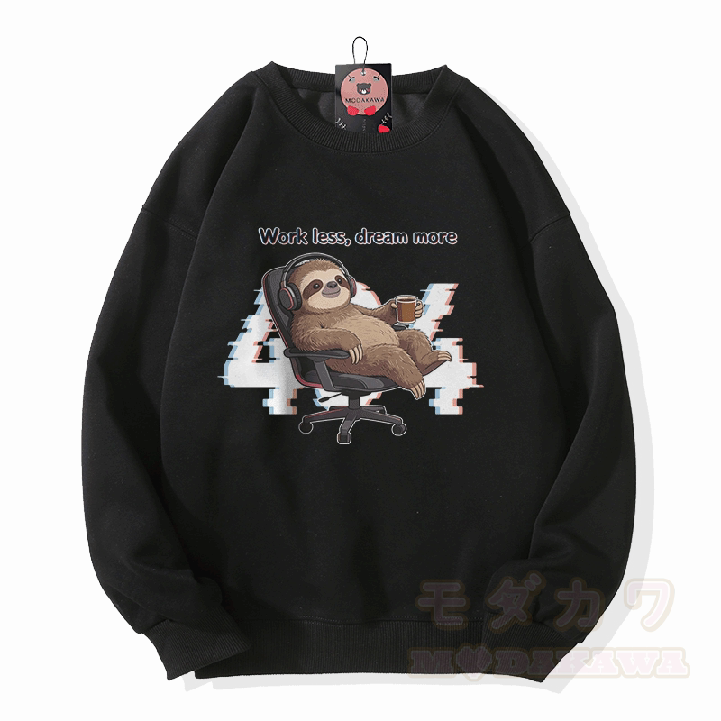 404 WORK LESS DREAM MORE Sloth Graphic Modakawa Unisex Sweatshirt - Black - 5XL - image 4