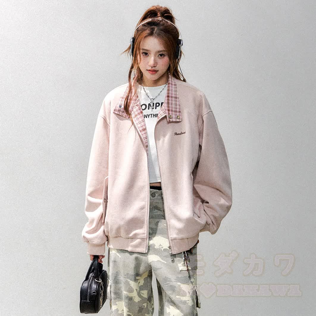 Vintage Plaid Patchwork Jacket and Cargo Pants Two Pieces Set - Pink Top - 2XL - image 8