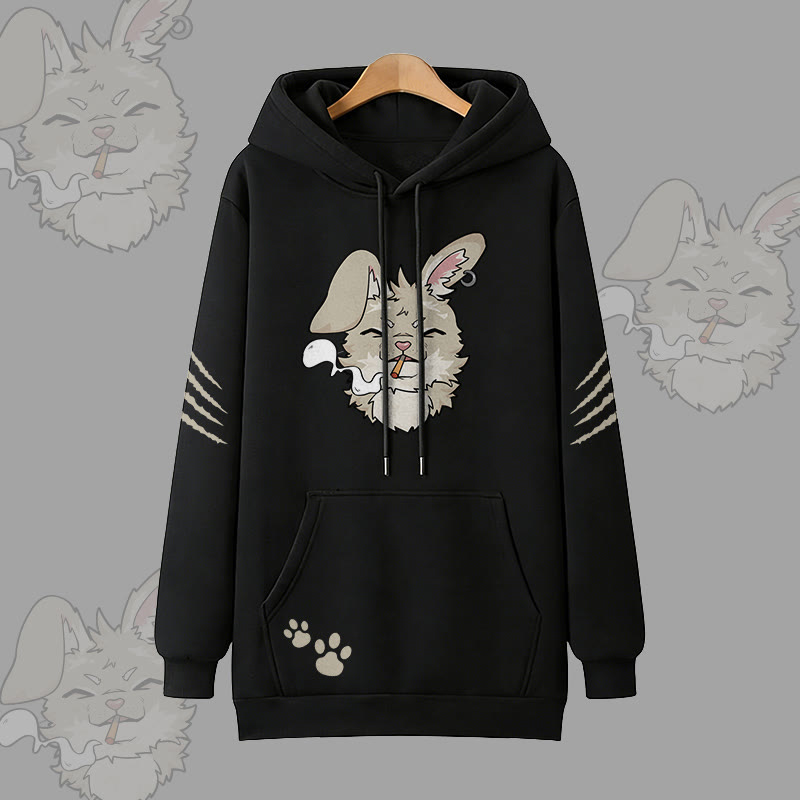Nabi Smoking Bunny Graphic Modakawa Oversized Pullover Hoodie - Black - 3XL - image 5