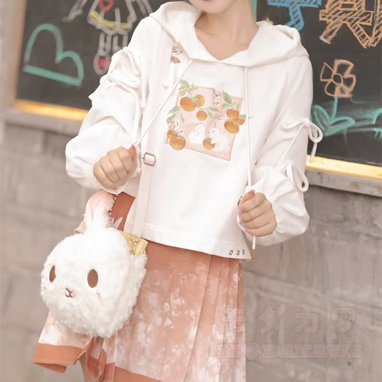 Orange Bunny Graphic Hoodie with Pink Pleated Mini Skirt - image 7