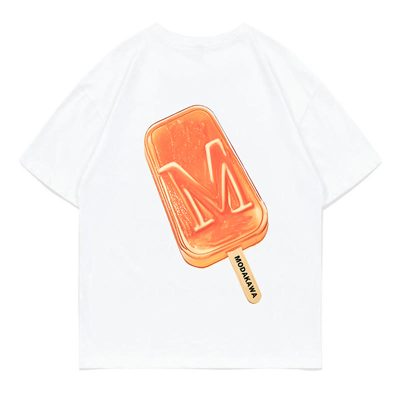 M Ice Cream Letter Print Modakawa T-shirt - White - 5XL - image 3