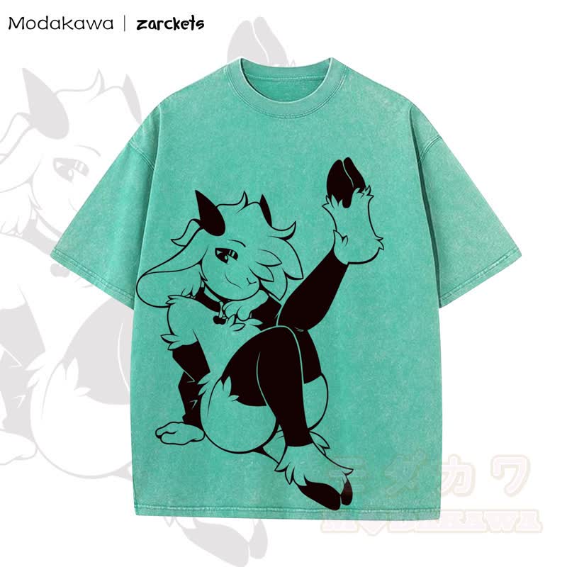 MODAKAWA X zarckets Sheep Print Washed T-shirt - Green - 5XL - image 5