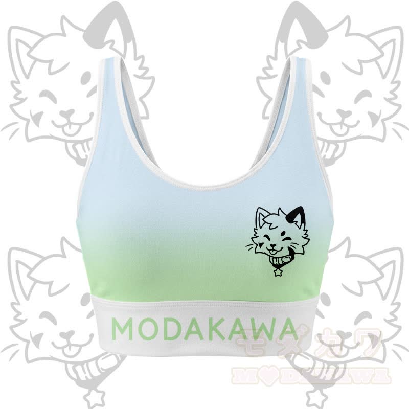 MODAKAWA X popipeko Kitty Graphic Crop Tank Sport Top Skirt Matching Outfit - Blue & Green Top - 2XL - image 5