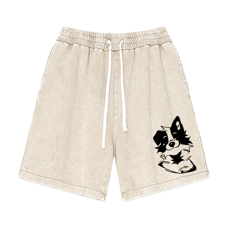 Fluffy Puppy Graphic Vintage Washed Shorts - Apricot - 3XL - image 3