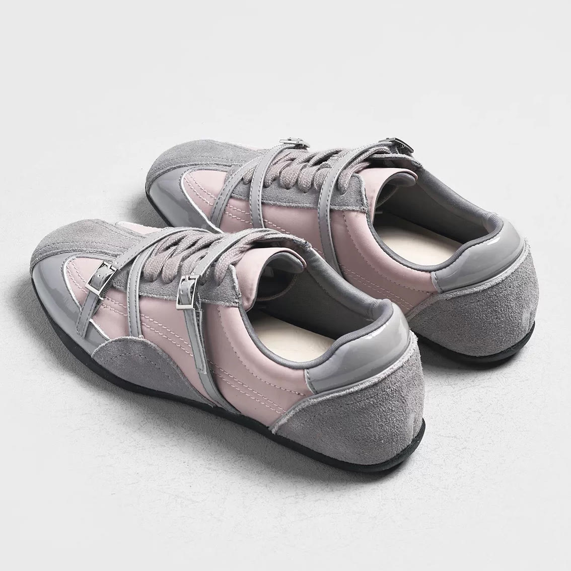 Leather Round Toe Color Block German Trainer Sneakers - image 4