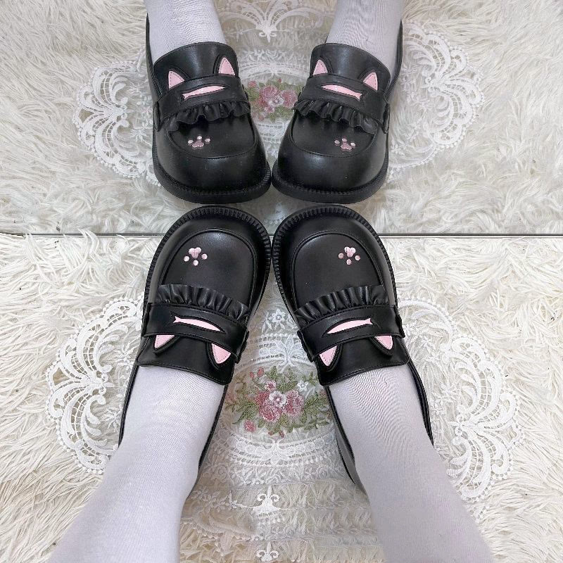 Preppy Cat Paw Lolita Leather Shoes - Black Cat Paw Matte - 40 - image 5