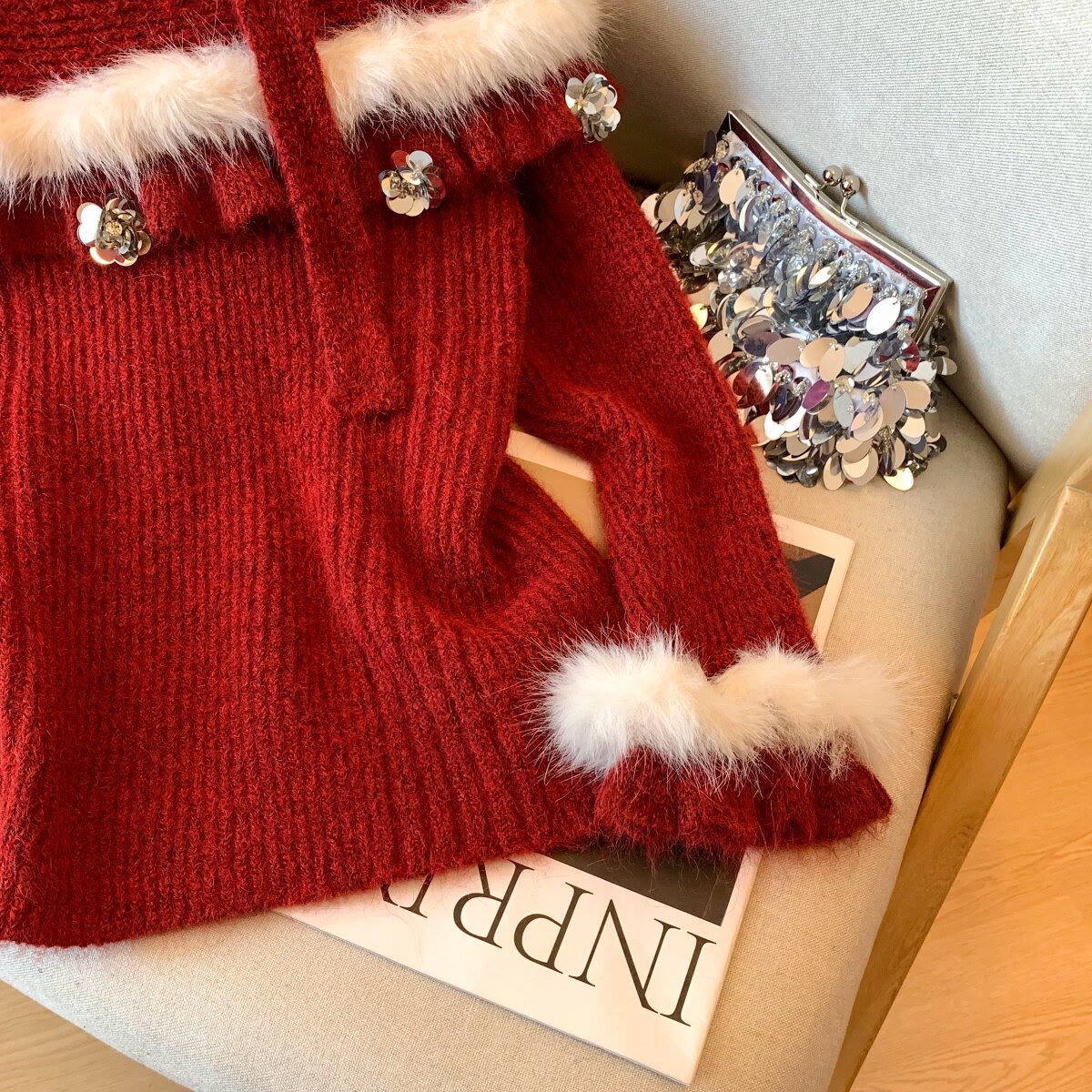 Off Shoulder Fur Collar Knit Sweater - image 4