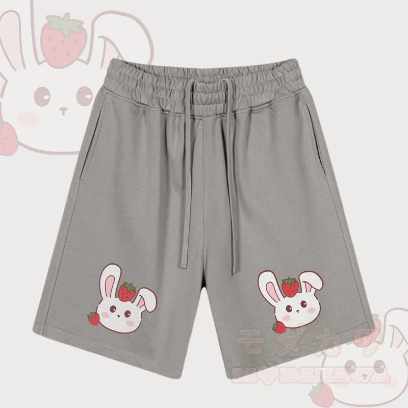 MODAKAWA Strawberry Bunny Graphic Drawstring Shorts - Grey - 2XL - image 3