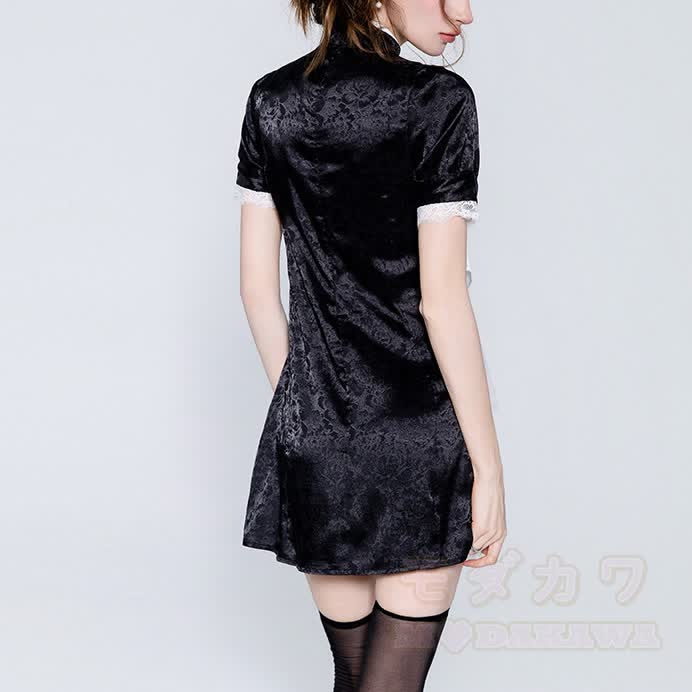Bow Buckle Patchwork Cheongsam Dress Lace Shorts Matching Outfit - image 4