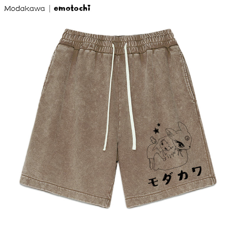 Bunny Girl Graphic Vintage Washed Shorts - Brown - 3XL - image 5