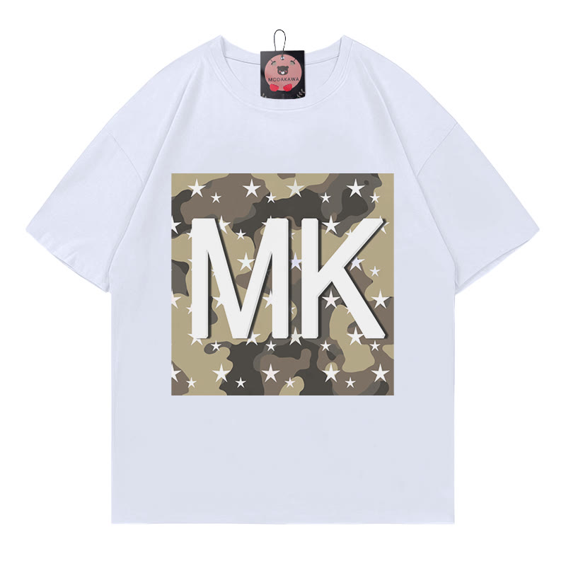 Camouflage Star Letter Print Modakawa T-shirt - White B - 5XL - image 7
