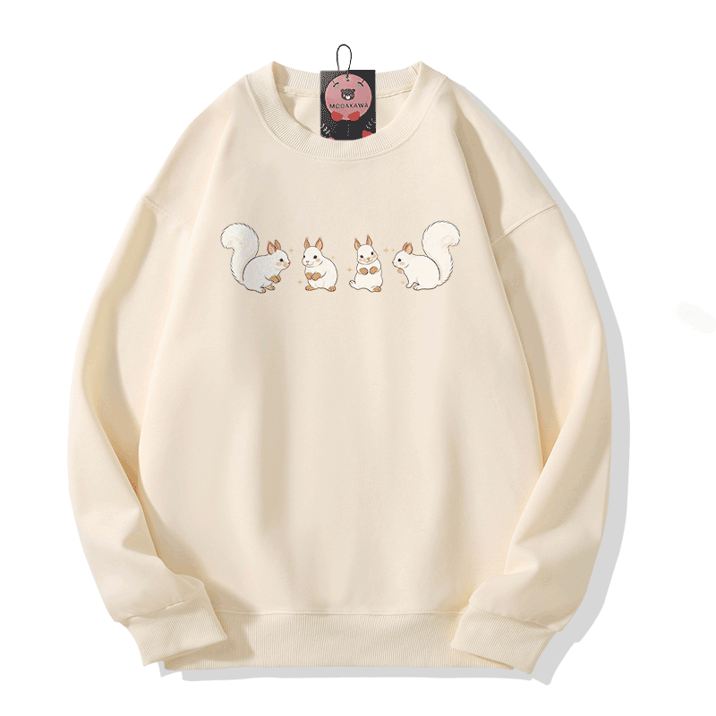 Squirrel Graphic Modakawa Sweatshirt - Beige - 5XL - image 4