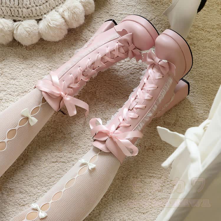 Chic Ruffle Bow Platform Lolita Boots - image 3