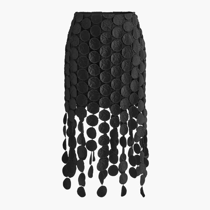 Circular Patch Hollow Out Irregular Asymmetrical Skirt - image 5