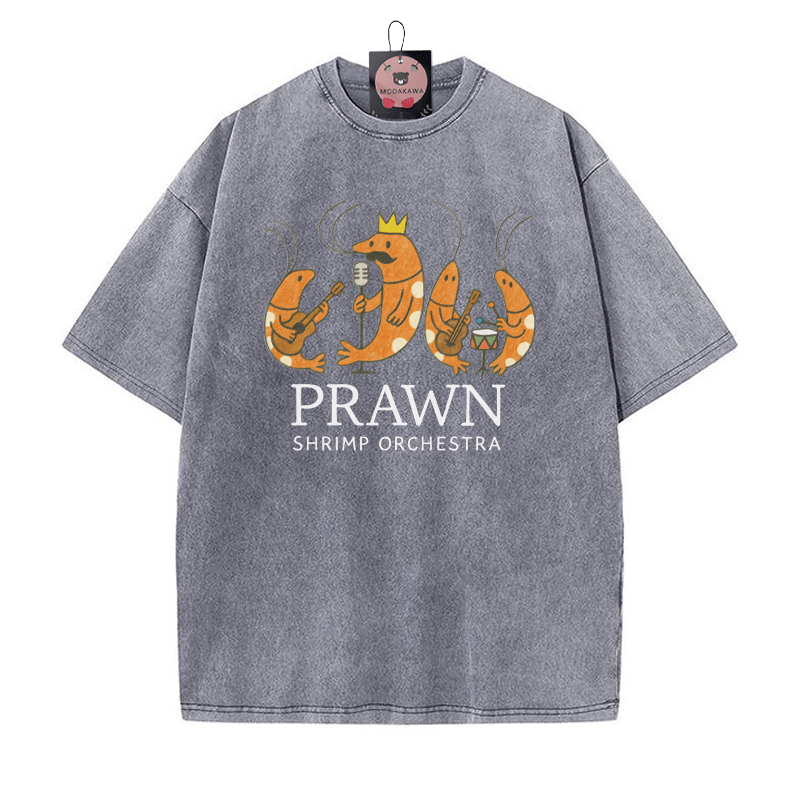 PRAWN SHRIMP ORCHESTRA Vintage Washed T-shirt - Grey - 5XL - image 5