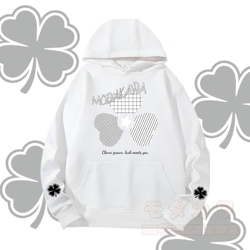 MODAKAWA Checkered Triple Clover Graphic Heavyweight Hoodie - White - 2XL - image 4