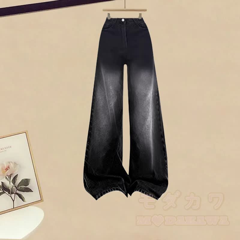 Crop Tank Top Knit Sweater Gradient Denim Pants Matching Outfit - Pants (Single) - 3XL - image 4