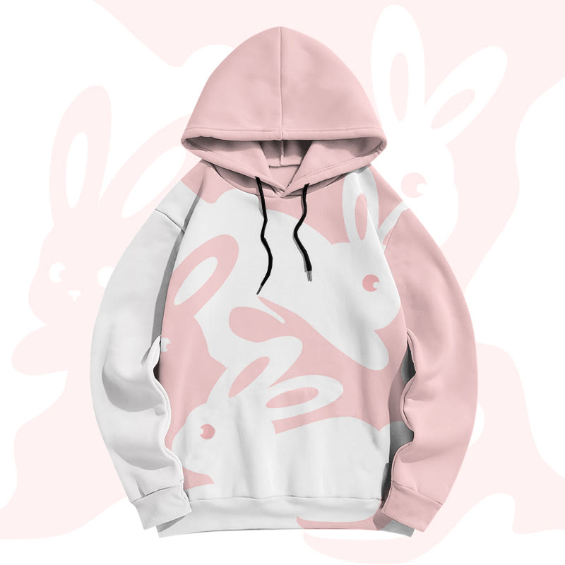 MODAKAWA Color Block Bunny Graphic All Over Print Pullover Hoodie - Pink B - 6XL - image 3