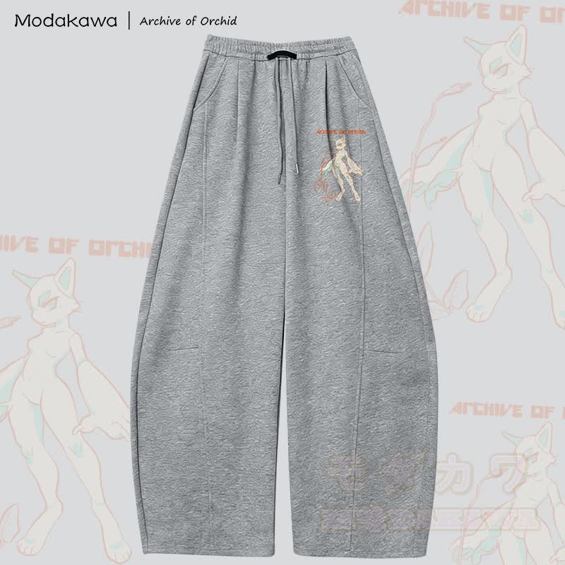 MODAKAWA X Archive of Orchid Cat Graphic Wide Leg Pants - Dark Grey - 5XL - image 4