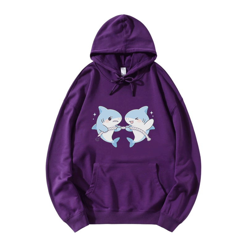 Cute Shark Game Graphic Modakawa Loose Cotton-Blend Hoodie - Purple - 5XL - image 6
