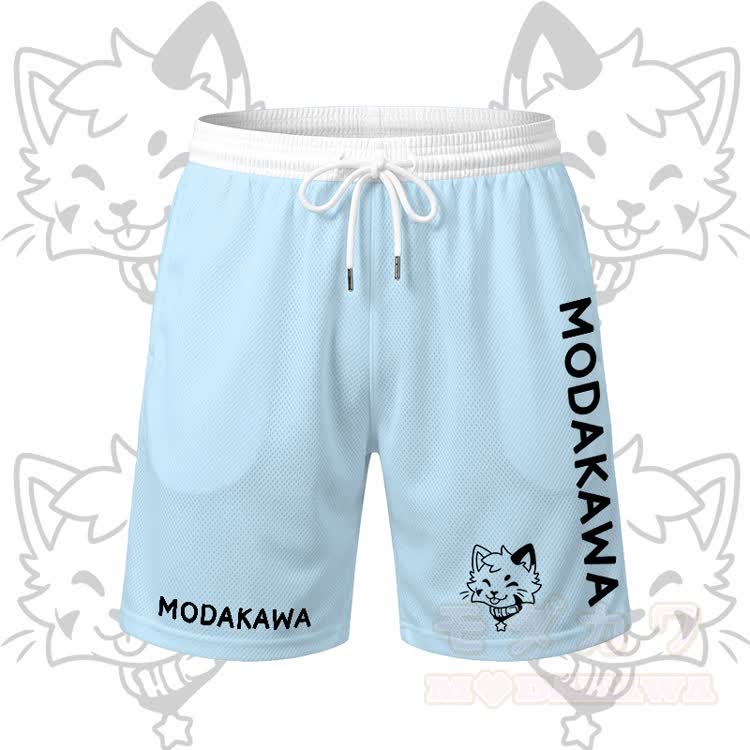 MODAKAWA X popipeko Tongue Out Kitty Graphic Men's Sports T-shirt Drawstring Shorts Matching Outfit - Blue Shorts - 5XL - image 11