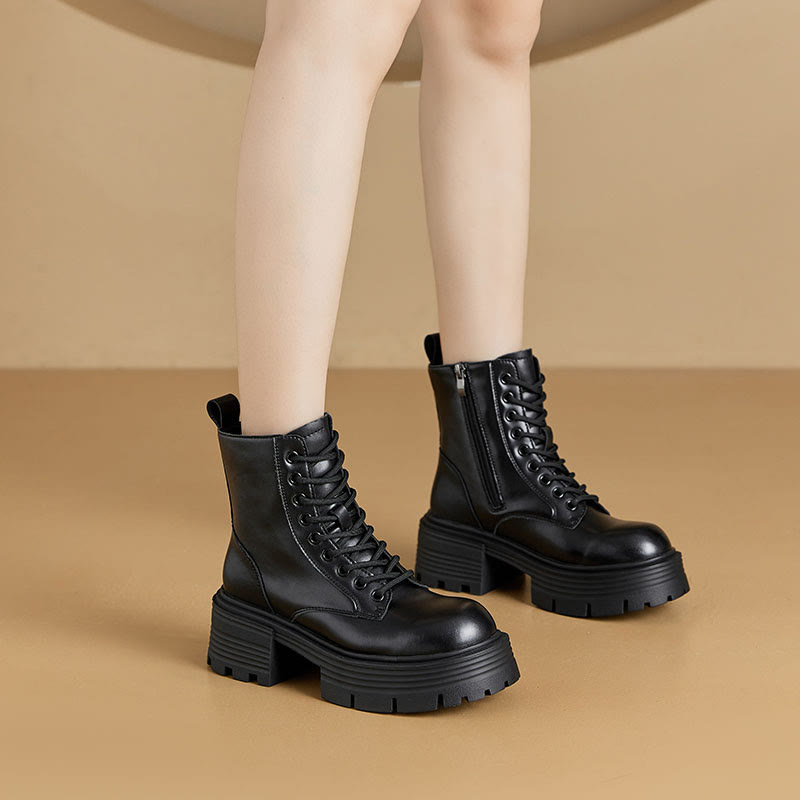Genuine Leather Platform Combat Boots with Shoe Chain - image 9