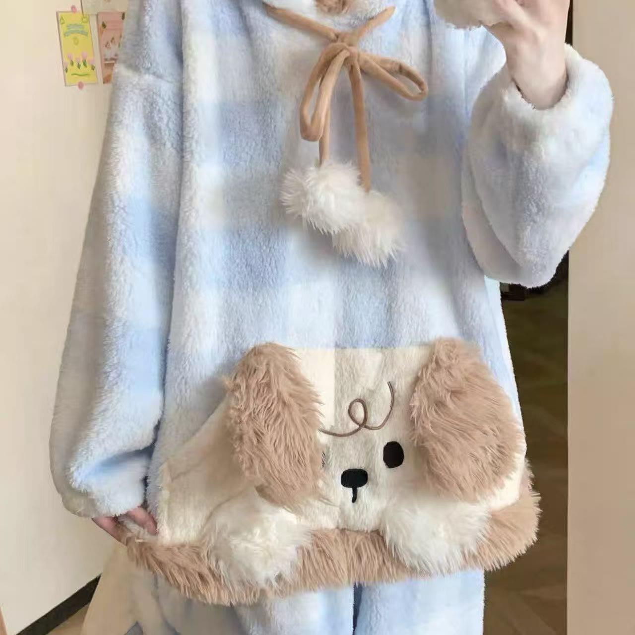 Sweet Puppy Plush Hooded Pajama Set - image 5