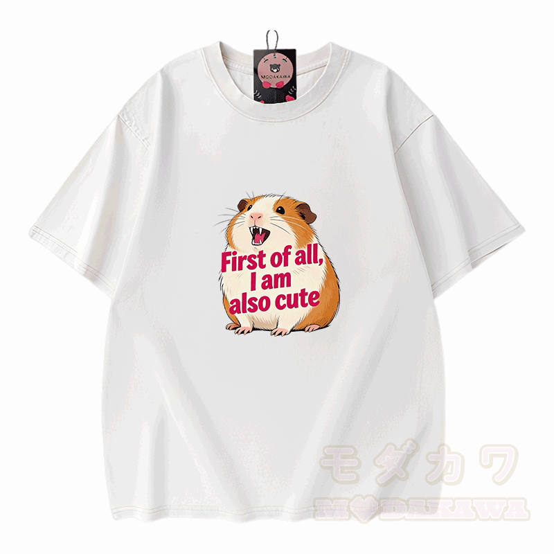 Hamster Pet Graphic Modakawa Vintage Washed 100% Cotton T-shirt - White - 5XL - image 3