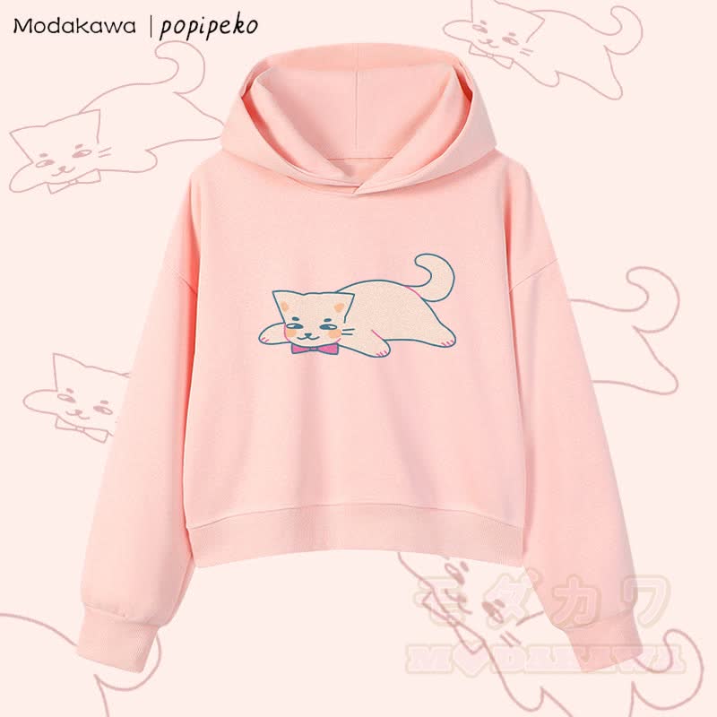 MODAKAWA X popipeko Lazy Cat Graphic Cropped Cotton Hoodie - Pink - 3XL - image 3