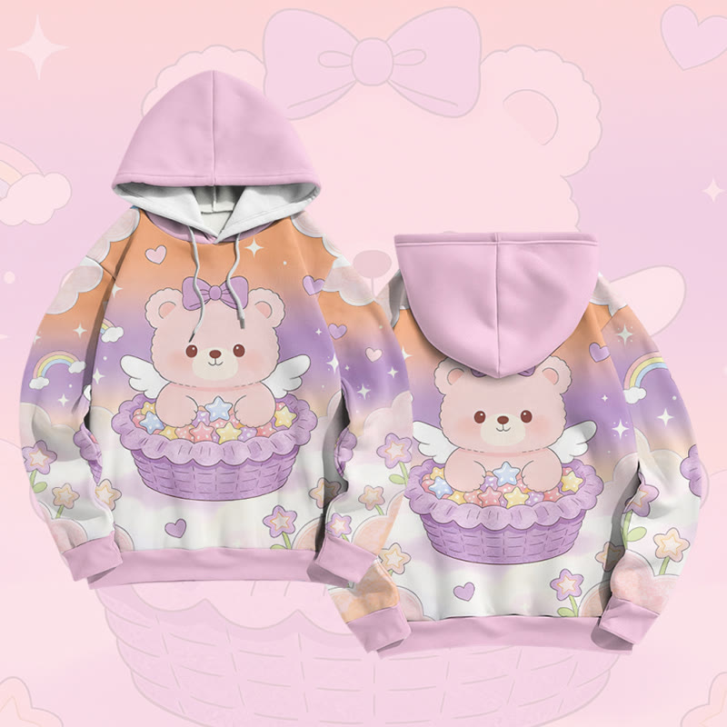 Cake Bear Graphic Modakawa Color Block Pullover Hoodie - Pink - 6XL - image 3