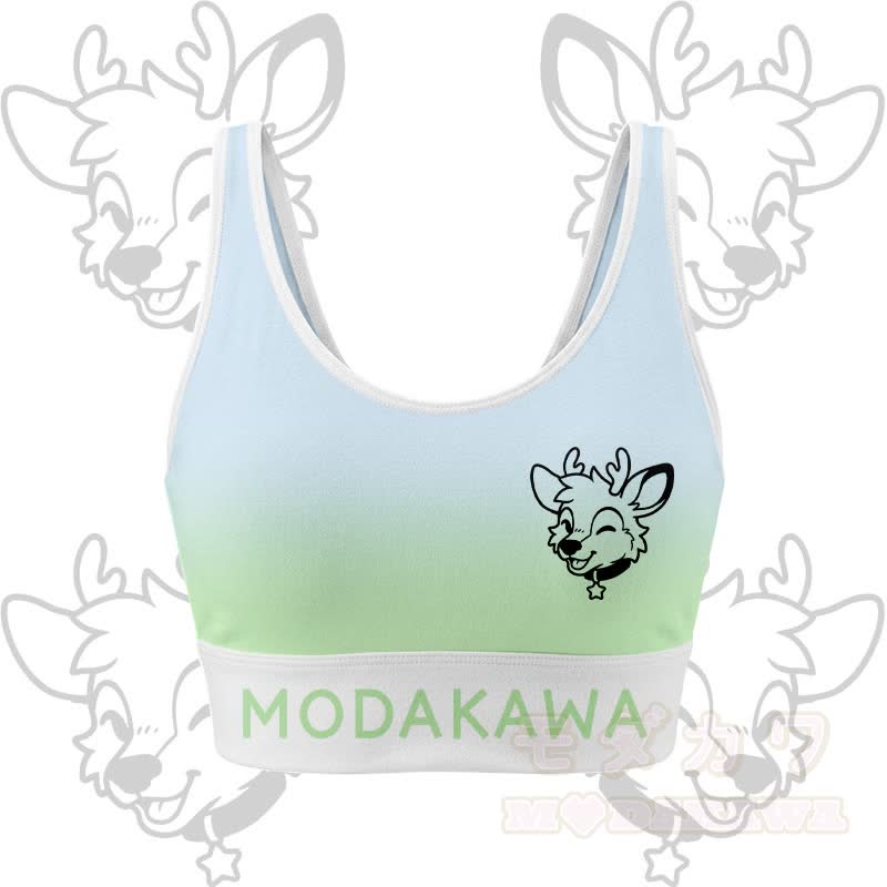 MODAKAWA X popipeko Deer Graphic Crop Tank Sport Top Skirt Matching Outfit - Blue & Green Top - 2XL - image 5