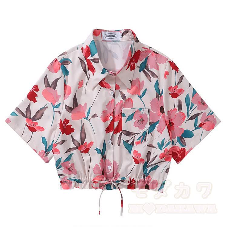 Vintage Print Short Sleeve Button-Up Shirt - Multicolor N - L - image 15
