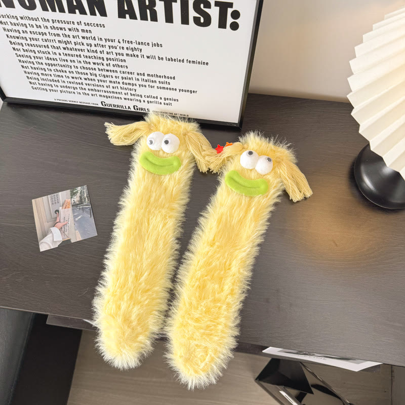 Cute Funny Plush Mid-Calf Sleep Socks - Gold - One Size - image 14