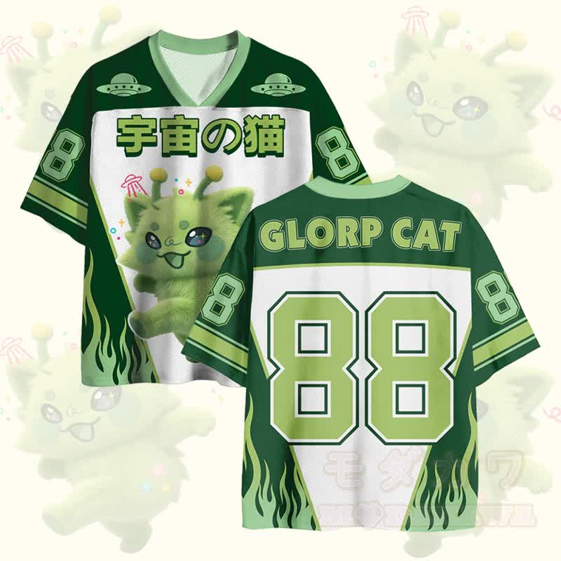 Alien Cat Number Graphic Modakawa Vintage Mesh Jersey T-shirt - Green - 4XL - image 3
