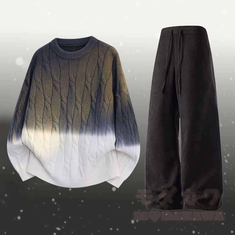 Gradient Knit Sweater Pocket Pants Two Pieces - Set D - 3XL - image 4