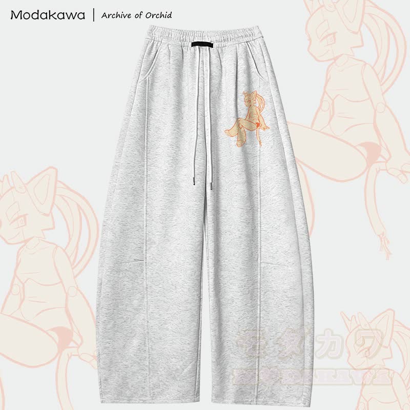 MODAKAWA X Archive of Orchid Devil Girl Graphic Wide Leg Pants - Light Grey - 5XL - image 3