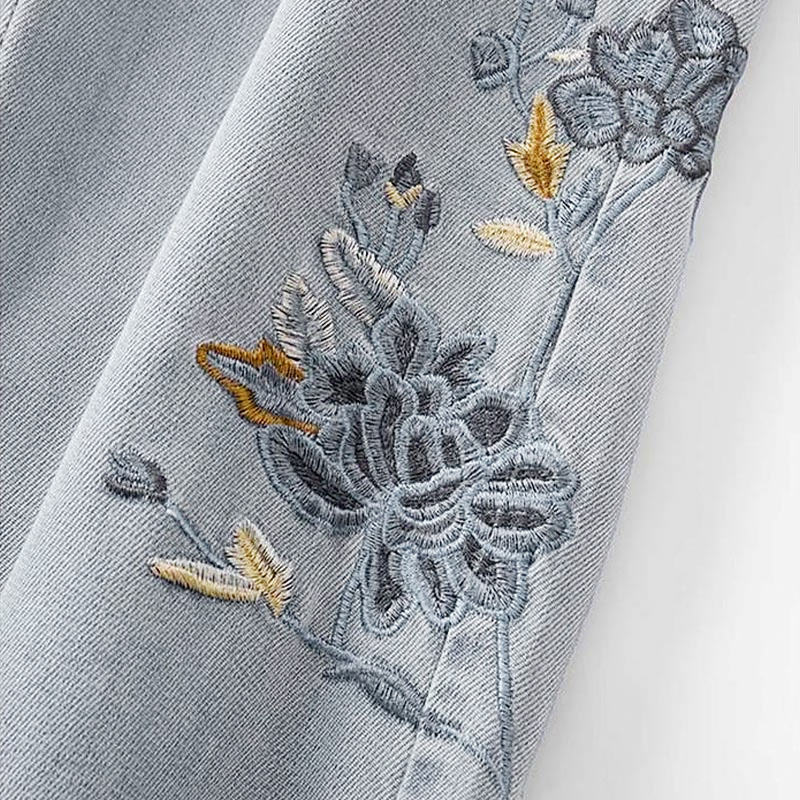 Flower Embroidery Casual Denim Pants - image 7