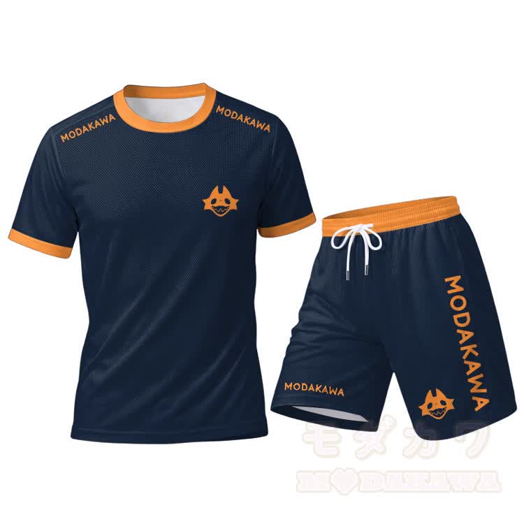 MODAKAWA X TiramisuRat Rat Face Graphic Men's Sports T-shirt Drawstring Shorts Matching Outfit - Orange Set - 5XL - image 14
