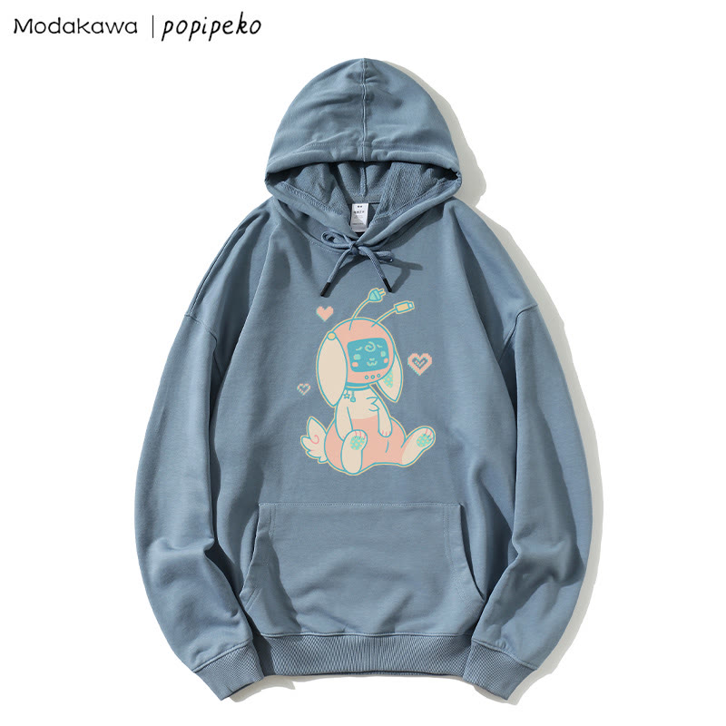 MODAKAWA X popipeko Robot Bunny Print Loose Hoodie - Dusty Blue - 5XL - image 3