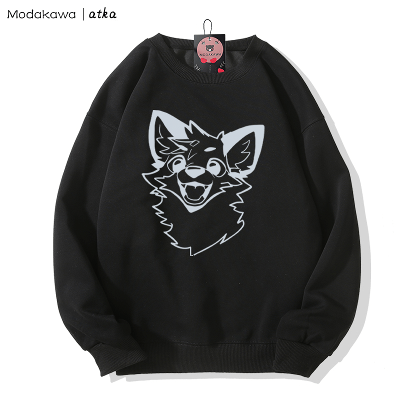 MODAKAWA X atka Fox Print Round Collar Sweatshirt - Black - 5XL - image 8