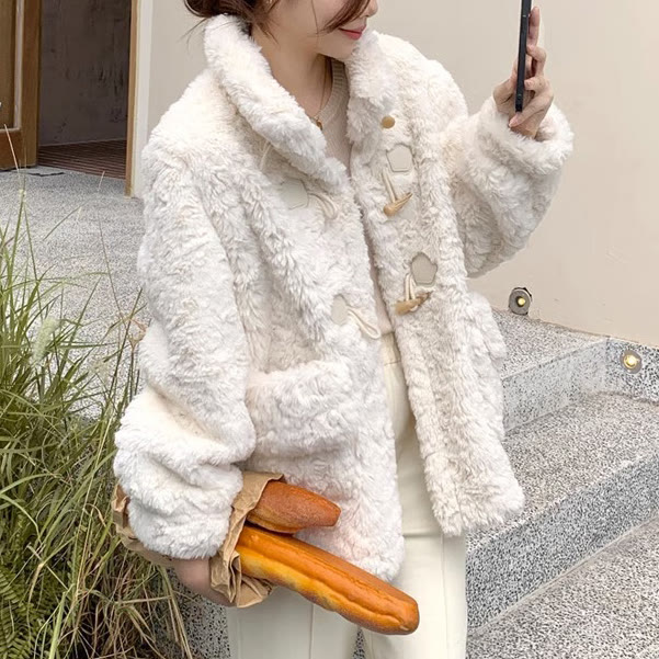 Chic Sherpa Cropped Duffle Coat - image 5