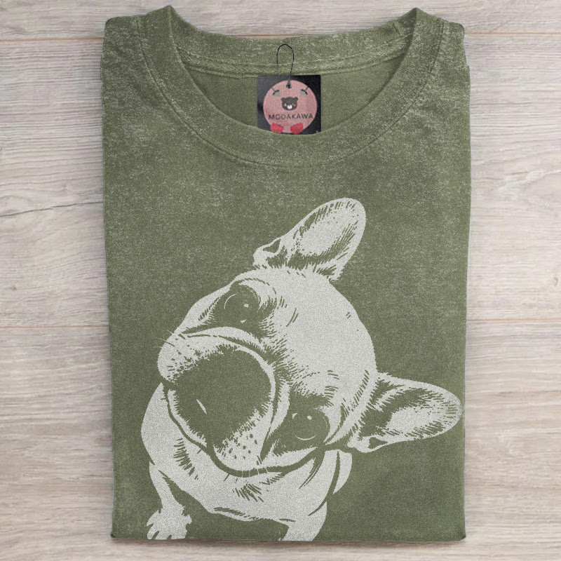 MODAKAWA Bulldog Graphic Unisex Vintage Washed T-shirt - Green - 5XL - image 4